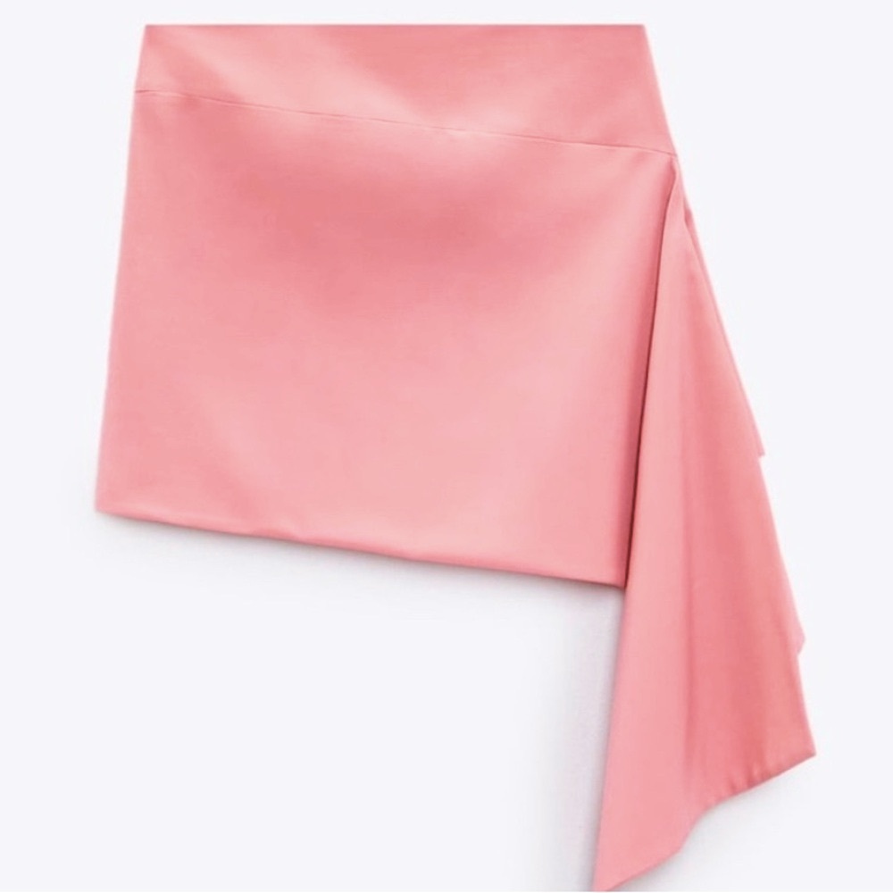 ZARA Dusty Rose Asymmetric Side Draping Mini Skirt—NWT—M - Picture 3 of 14